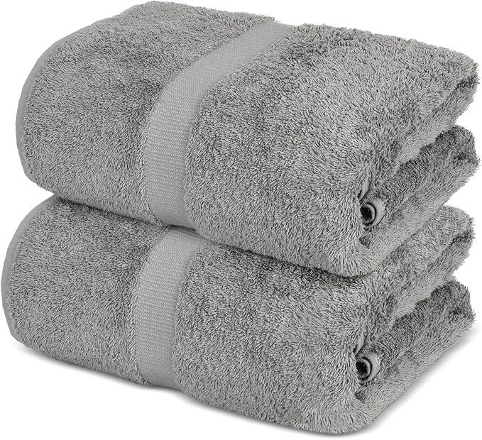 Towel Bazaar Premium Cotton Super Soft and Absorbent Turkish Towels (2-Piece Bath Sheet Towel, Gray)
