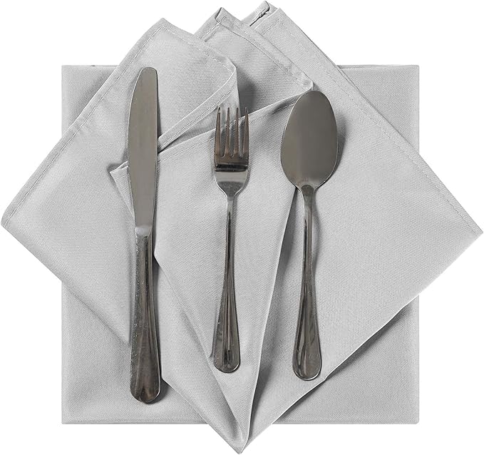 Cloth Napkins 17x17 inch Washable Polyester Dinner Napkins Soft Table Napkins for Wedding Party Dining Banquet(Silver,25PCS)