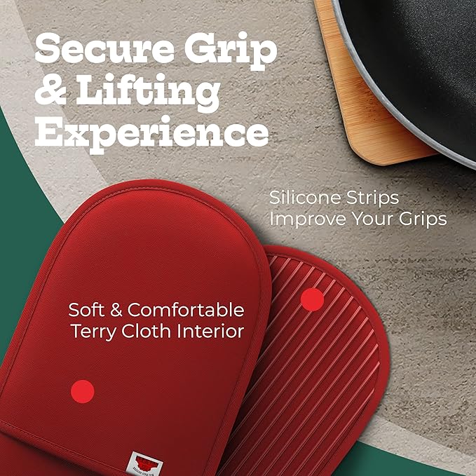 Big Red House Red Double Oven Mitt Kitchen Protection - Pack of 1-32" Long - Heat Resistant Cotton Professional Grade with Terrycloth Lining