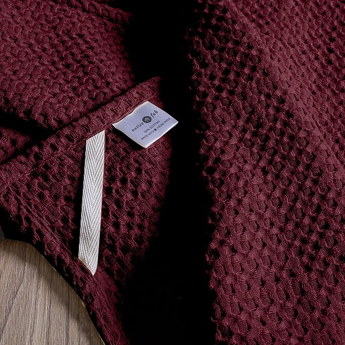 Native Fab 100% Cotton Premium Waffle Kitchen Towels, 4 Pack, 16" x 26", Super Absorbent Reusable Cleaning Cloths, Tea Towels, Machine Washable Hand Towels, Burgundy Wine