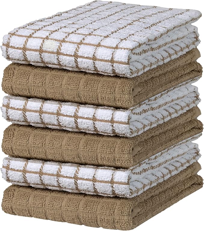 Bumble Kitchen Towels (6 Pack) | 16" x 28" | 100% Cotton Dish Towels for Kitchen | 380 GSM | Soft, Highly Absorbent & Durable Dish Towels with Hanging Loop | Tan