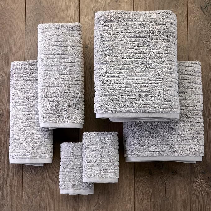 SKL Home CloudSoft 100% Cotton Luxury 6-Piece Towel Set, 600 GSM, Ultra Plush & Absorbent - 2 Bath Towels, 2 Hand Towels, 2 Washcloths, Gray