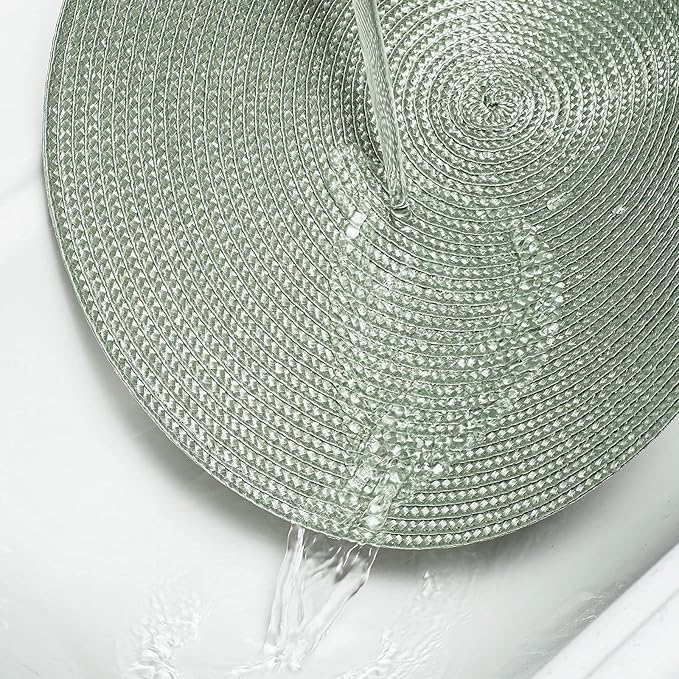 AHHFSMEI Round Placemats Set of 6 Heat Resistant Washable Non-Slip Woven Braided Table Mats for Dining Table Kitchen & Home Decor (Sage Green)