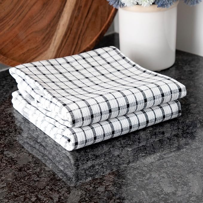 Ritz Wonder Towels, 30" x 20", 100% Cotton Kitchen Towels, Highly Absorbent, Large Size, Finely Woven, Lint Free, Streak Free Cleaning, Easy Care Towel Set, 2-Pack, Black