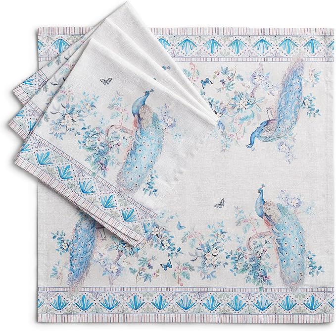 Maison d' Hermine Napkin 100% Combed Cotton Premium Cloth Napkin Decorative Washable Napkins Set of 4 for Home, Kitchen, Dining, Cocktail Parties & Camping - Peacock Utopia (20”X20”)