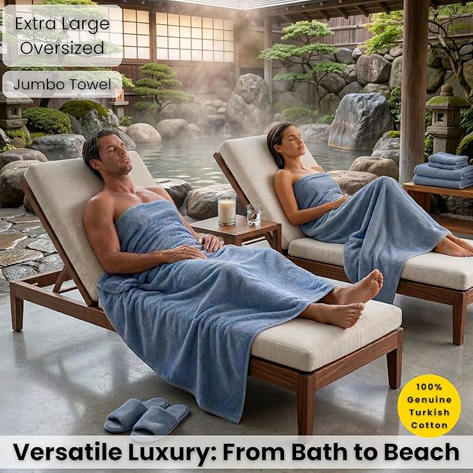 SALBAKOS Luxury 100% Turkish Cotton Bath Sheets 40x80 in Oversized Extra Large Bath Towels | Premium Hotel Quality Thick Soft Absorbent Turkish Towel for Spa Beach (Pack of 1, Blue, Jumbo Bath Sheet)