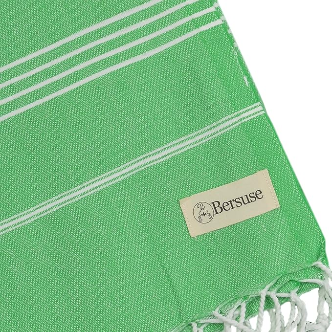 Bersuse Towels Anatolia XL Beach Blanket Throw Blanket Turkish Towel 100% Cotton Extra-Large Quick-Dry Lightweight Premium Peshtemal Towel - 61x82 Inches, Green (Set of 6)