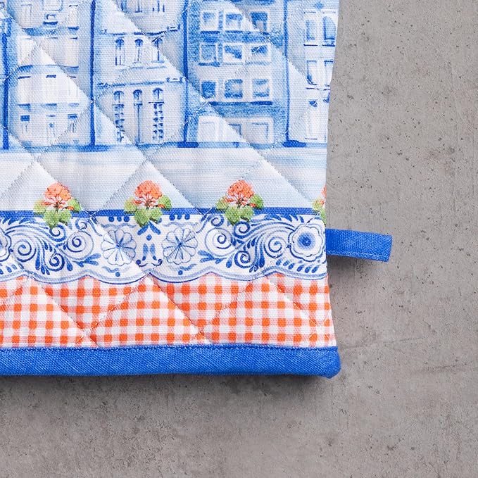 Maison d'Hermine Oven Gloves 100% Cotton Oven Mitt 7" x 13" with Loop Heat Resistant BBQ Cooking Gloves Baking Grilling Gifts for Mothers Day Spring/Summer (Pack of 1, Amsterdam Canals)