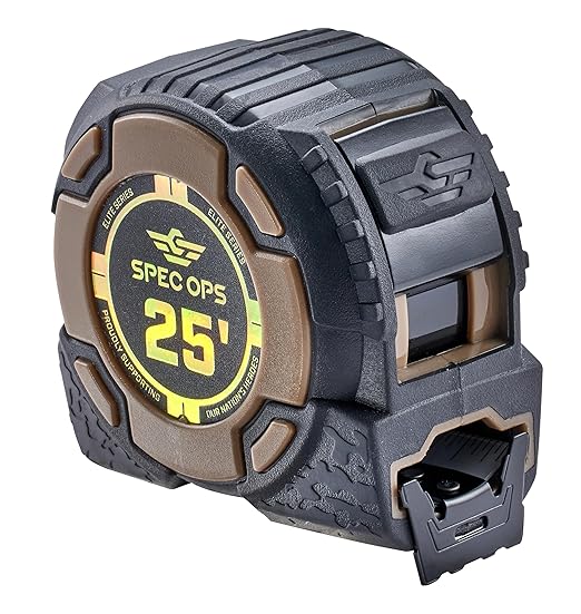 Spec Ops Tools 25-Foot Elite Series Tape Measure, 1 1/4" Double-Sided Blade, 12 Feet of Stand Out, Military-Grade Composite Case, 3% Donated to Veterans