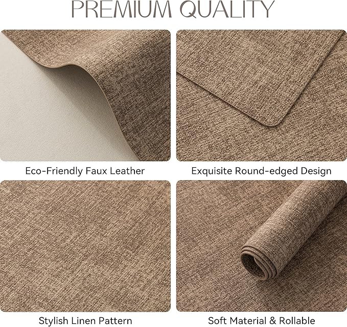 Romanstile Vinyl Placemats Set of 6-12 X 17 Inch - Faux Leather 100% Waterproof Oil-Proof Wipeable Place Mats, Heat Resistant Reversible PU Table Mats for Kitchen Dining Party Outdoor, Coffee