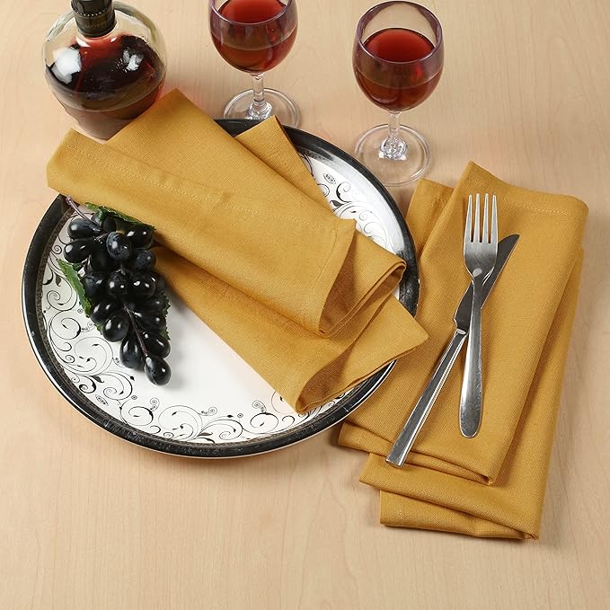 NATURALCRAFT Cloth Napkins Set of 12 Cotton Linen18x18 inch Washable Easter Napkins Cloth - Soft Durable Reusable - Ideal for Hotel Hotel Farmhouse Party Wedding Everyday Use Kitchen Mustard Yellow