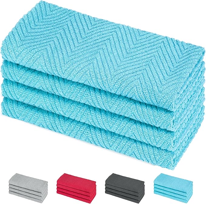 DecorRack 4 Pack 100% Cotton Kitchen Towels, 15" x 25" Absorbent Dish Towels [Premium Quality 400 GSM] Hand Towels for Kitchen, Blue (Pack of 4)