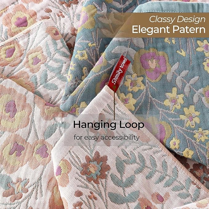Kitchen Towels 100% Cotton Pack of 8, Highly Absorbent Quick Drying Super Soft Dish Towels for Kitchen with Hanging Loop Hand,Tea Towels 8 Pack,Floral Pattern- 16x15 Inch