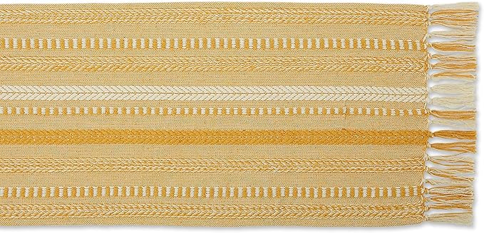 DII Farmhouse Braided Stripe Table Runner Collection, 15x72 (15x77, Fringe Included), Honey Gold