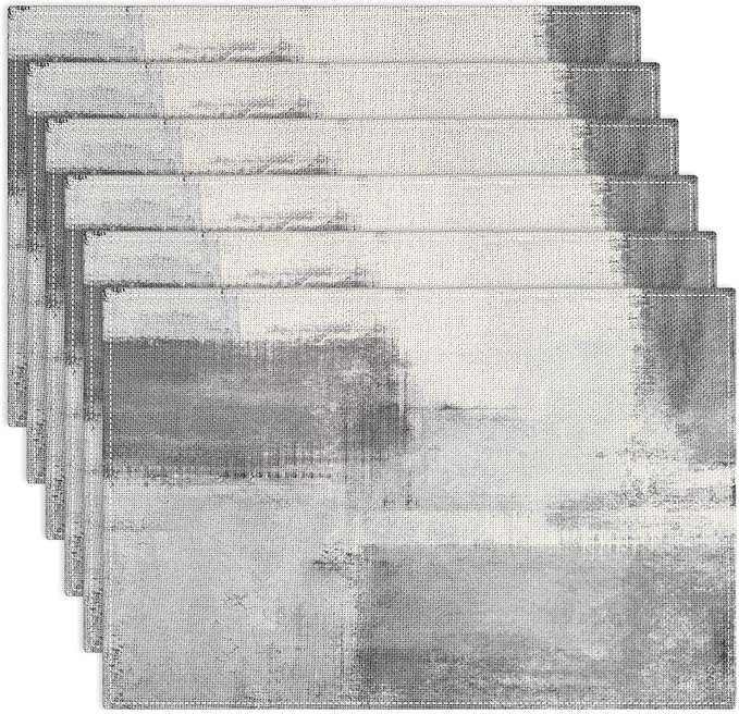Emvency Farmhouse Placemats Set of 6, Modern Grey Minimalist Grunge 12x18 Inch Linen Rectangular Place Abstract Grey Table Mats for Indoors & Outdoor Home Party Kitchen Dining Decoration