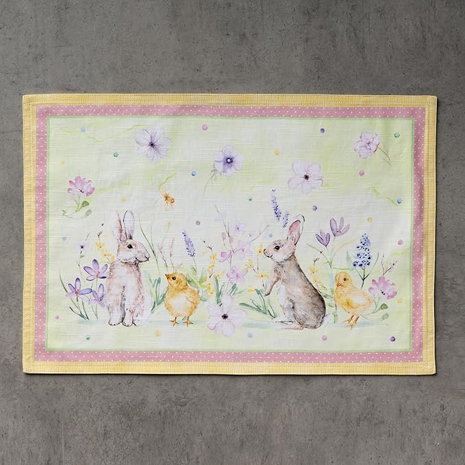Maison d' Hermine Placemats Set of 4 100% Cotton Washable Cloth Place Mats Reusable Table Mats for Kitchen Dining Party Wedding Gifts for Mothers Day Spring/Summer (Easter Zest, 13" x 19")