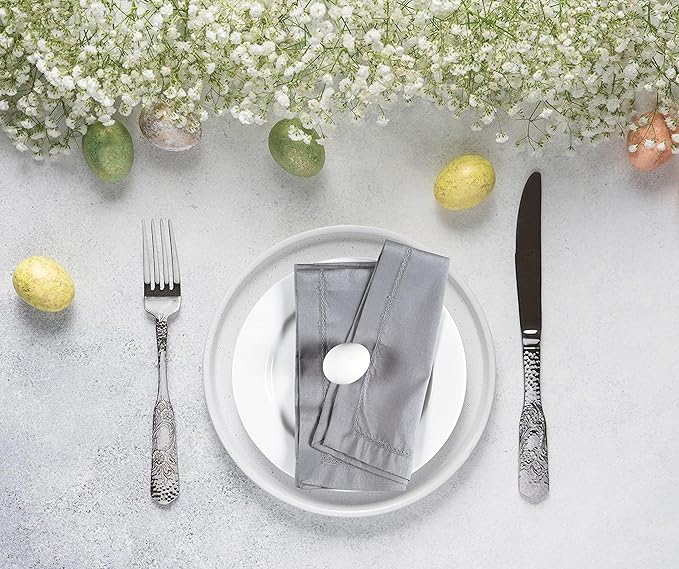 Cloth Dinner Napkin Set of 4 20x20 Inches - Grey, Decorative Hemstitched Spring Premium Polyester Cloth Dinning Napkins Ideal for Kitchen, Wedding, Easter | Washable BBQ Parties Napkin for Daily Use