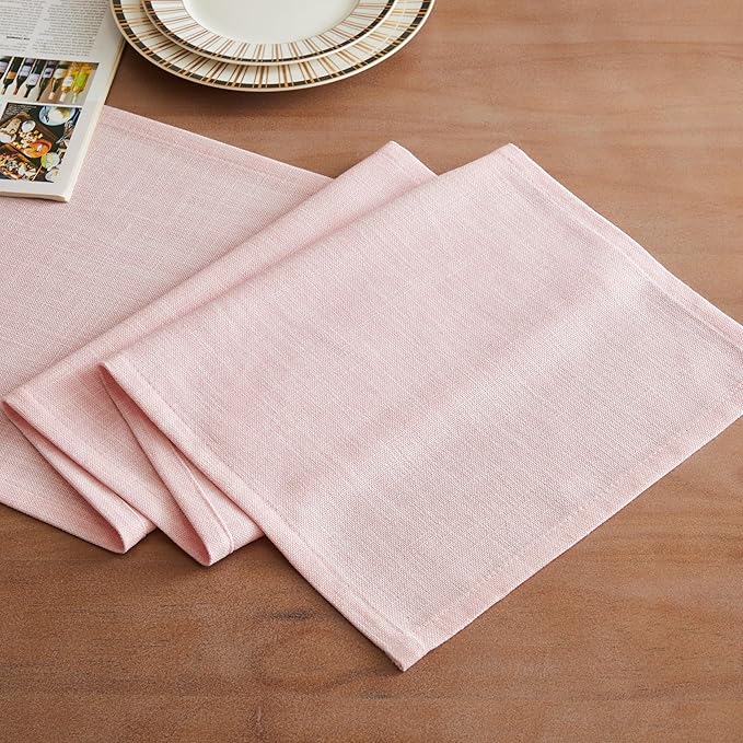 ZeeMart Rustic Cotton Linen Table Runner, 13x72 Inches Pink, Farmhouse Style Pink Table Runners 72 Inches Long, Washable Kitchen Dining Table Decoration for Home Party Decor