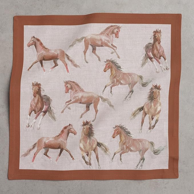 Maison d' Hermine Cloth Napkins Set of 4 100% Cotton Everyday Reusable Square Napkins Cloth Washable Dinner Party Wedding Restaurant Gifts for Mothers Day Spring/Summer (Free Horse, 18" x 18")