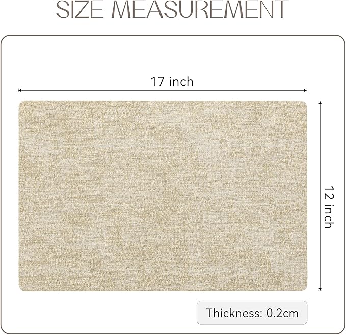 Romanstile Vinyl Placemats Set of 6-12 X 17 Inch - Faux Leather 100% Waterproof Oil-Proof Wipeable Place Mats, Heat Resistant Reversible PU Table Mats for Kitchen Dining Party Outdoor, Beige