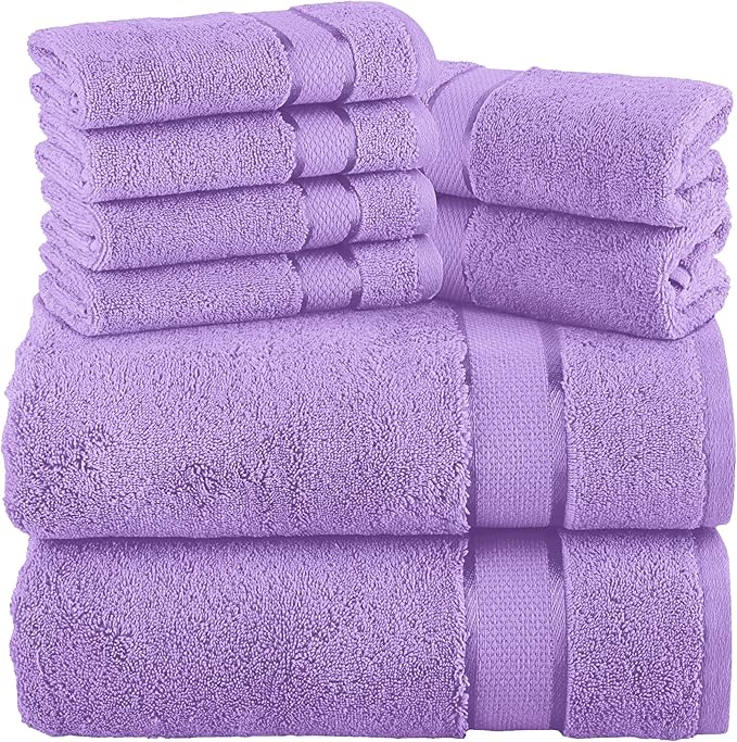 Elegant Comfort Premium Cotton 8-Piece Towel Set, Includes 4 Washcloths, 2 Hand Towels and 2 Bath Towels, 100% Turkish Cotton - Highly Absorbent and Super Soft Towels for Bathroom, Lilac