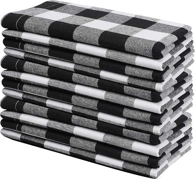 Lightnpro Buffalo Plaid Cloth Napkins Set of 12 – Checkered Cotton Dinner Napkins, Soft & Durable, 18x18 Inch, Black & White, Perfect for Dining, Parties & Everyday Use