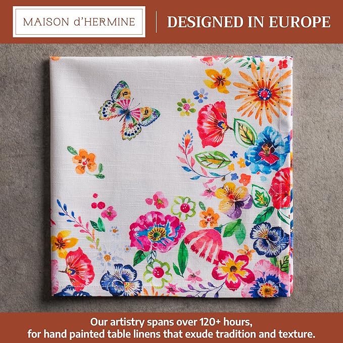 Maison d' Hermine Cloth Napkins Set of 4 100% Cotton Everyday Reusable Square Napkins Cloth Washable Dinner Wedding Gifts for Mothers Day Spring/Summer (Happy Florals - High Summer, 20" x 20")