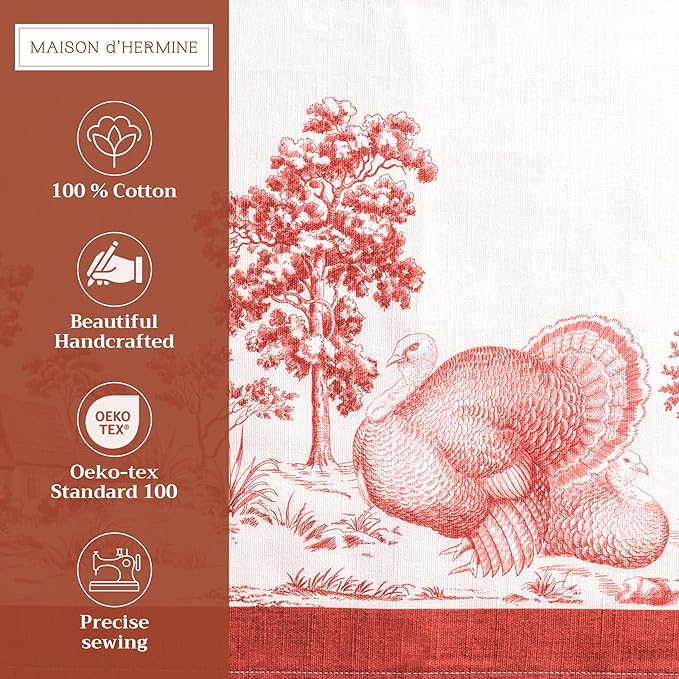 Maison d' Hermine Placemats Set of 4 100% Cotton Washable Cloth Place Mats, Reusable Table Mats for Thanksgiving Christmas Decorations Kitchen Dining Party Wedding (Holy Jouy - Red, 13" x 19")