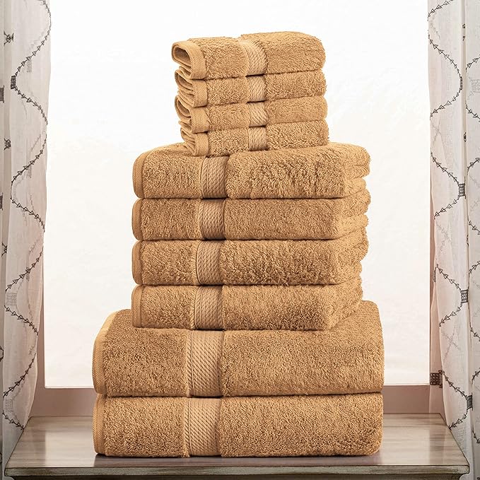 SUPERIOR Egyptian Cotton Pile 10 Piece Towel Set, Includes 2 Bath, 4 Hand, 4 Face Towels/Washcloths, Ultra Soft Luxury Towels, Thick Plush Essentials, Guest Bath, Spa, Hotel Bathroom, Rust