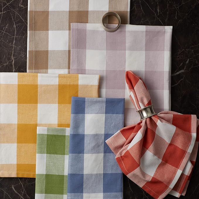 DII Buffalo Check Collection, Classic Farmhouse Cloth Napkin Set, 20x20, Honey Gold, 6 Piece
