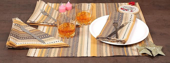 Ramanta Home Salsa Stripe Natural Oversized Cloth Napkins 20x20 Inches, Cotton Soft & Durable Table Napkin Ideal for Weddings, Restaurant, Washable Kitchen Fabric for Everyday Use