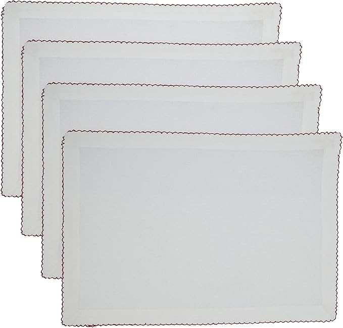 SARO LIFESTYLE Recotting Collection Whip Stitched Placemats (Set of 4), 14"x20", Red