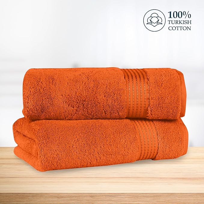 Mocassi Luxury 100% Turkish Cotton 2-Pack Bath Towel Set- Ultra Soft, Quick Dry Highly Absorbent 27 x 54 inch Premium Spa Hotel Quality 2PC Bath Towels - Luxurious Soft Bathroom Towels, Orange