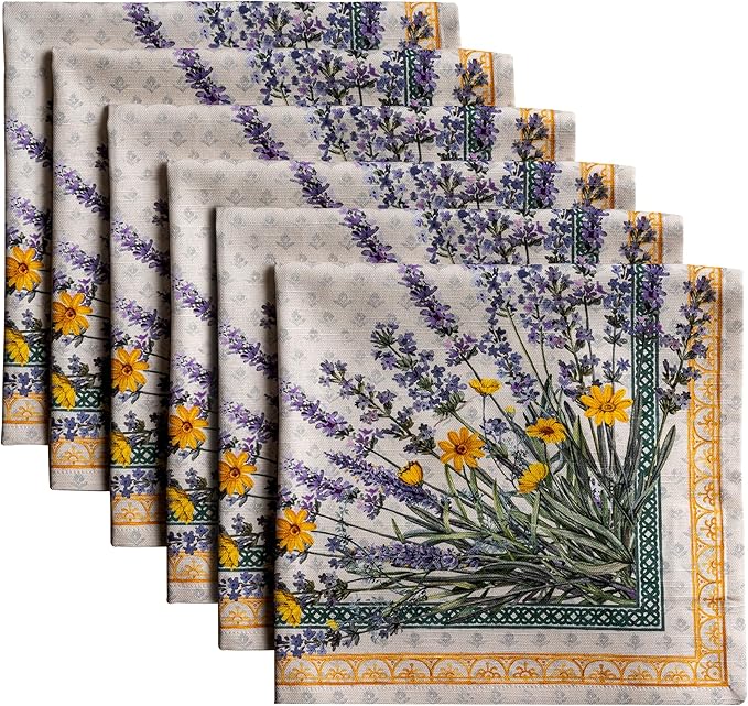 Maison d' Hermine Cloth Napkins Set of 6 100% Cotton Everyday Reusable Square Napkins Cloth Washable Dinner Party Wedding Restaurant Gifts for Mothers Day Spring/Summer(Fanny Lavender, 20" x 20")