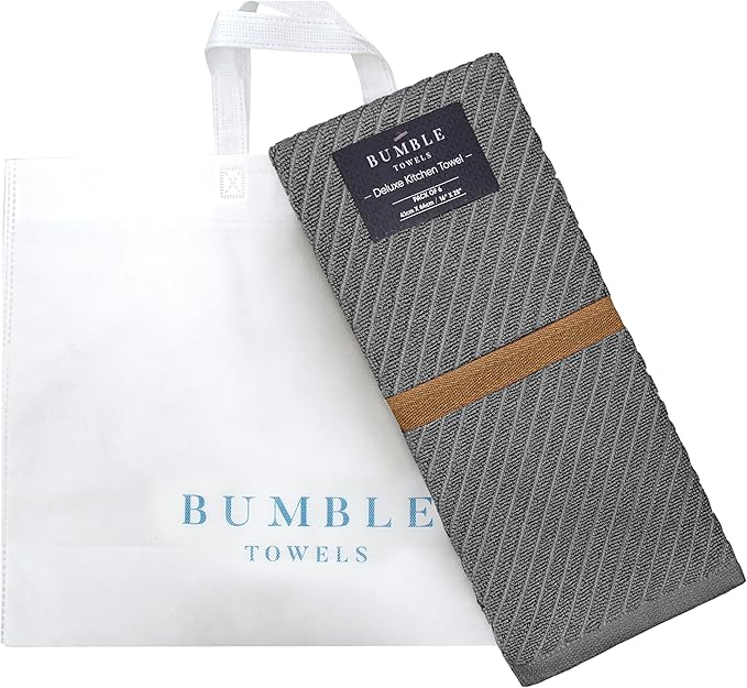 Premium Kitchen Towels (16”x 25”, 6 Pack) | Large Cotton Kitchen Hand Towels | Dish Towels | Diagonal Weave Design | 445 GSM Highly Absorbent Tea Towels Set with Hanging Loop | Grey