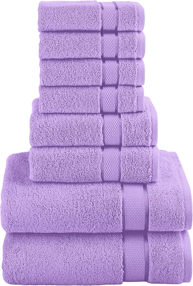Elegant Comfort Premium Cotton 8-Piece Towel Set, Includes 4 Washcloths, 2 Hand Towels and 2 Bath Towels, 100% Turkish Cotton - Highly Absorbent and Super Soft Towels for Bathroom, Lilac
