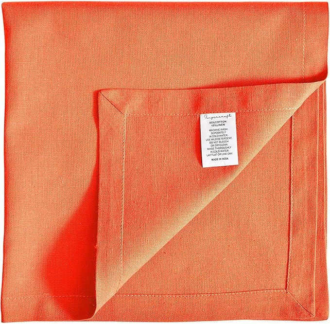 Fingercraft Dinner Cloth Napkins in Cotton Linen Blend Fabric 12 Pack, Premium Quality, Mitered Corners for Every Day Use Napkins are Pre Shrunk and Good Absorbency Easter Special Color Orange