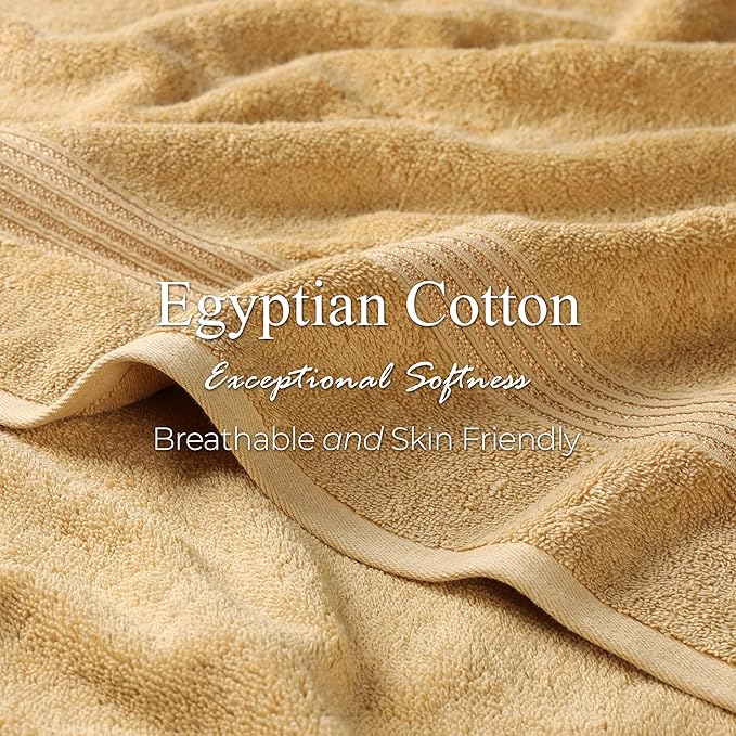 Superior Egyptian Cotton 3-Piece Towel Set, Basic Towels For Bathroom, Home Decor, Guest Bath, Shower, Apartment, Included 1 Face, 1 Hand, 1 Bath Towel, Washcloth, Quick Dry, Gold