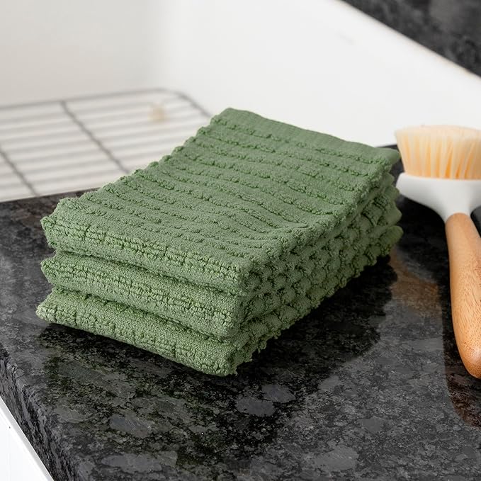 Ritz Royale Collection 100% Combed Terry Cotton, Highly Absorbent, Kitchen Dish Cloth Set, 13-3/4" x 12", 3-Pack, Solid, Juniper