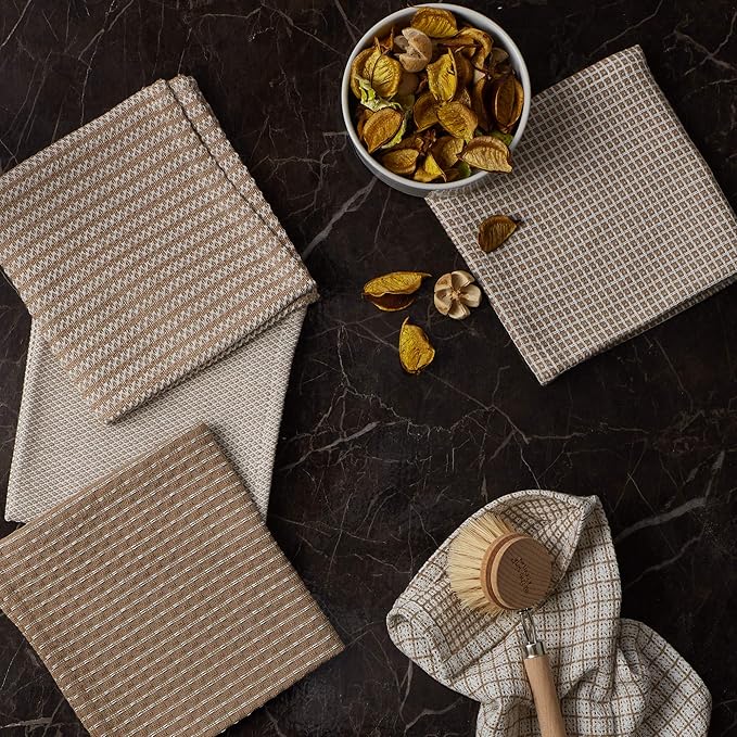 DII Everyday Kitchen Collection Assorted Dishcloth Set, 12x12, Stone, 5 Count