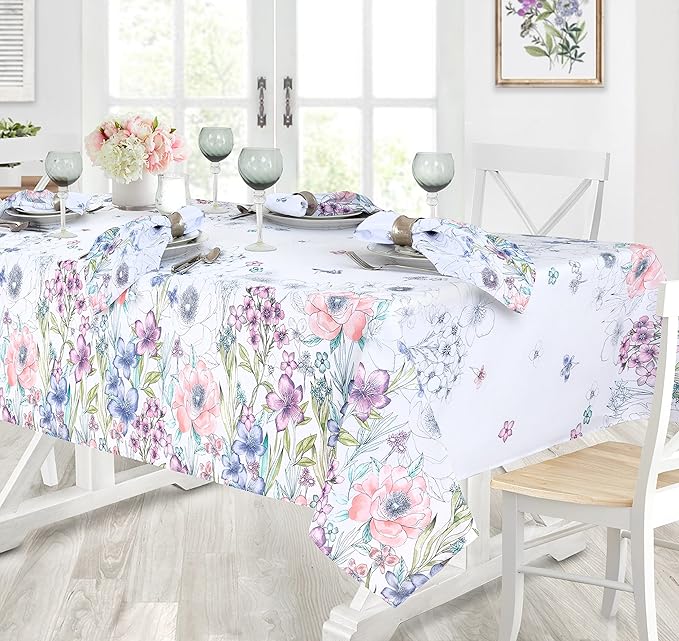 Newbridge Garden Breeze Square Fabric Napkins, Set of 8 Napkins, Easy Care and Stain Resistant Fabric Napkins for Holiday Party Dining, Sweet Pastel Spring Floral