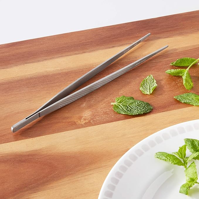 Mercer Culinary 18-8 Stainless Steel Precision Plus Chef Plating Tong, Straight,9-3/8 Inch