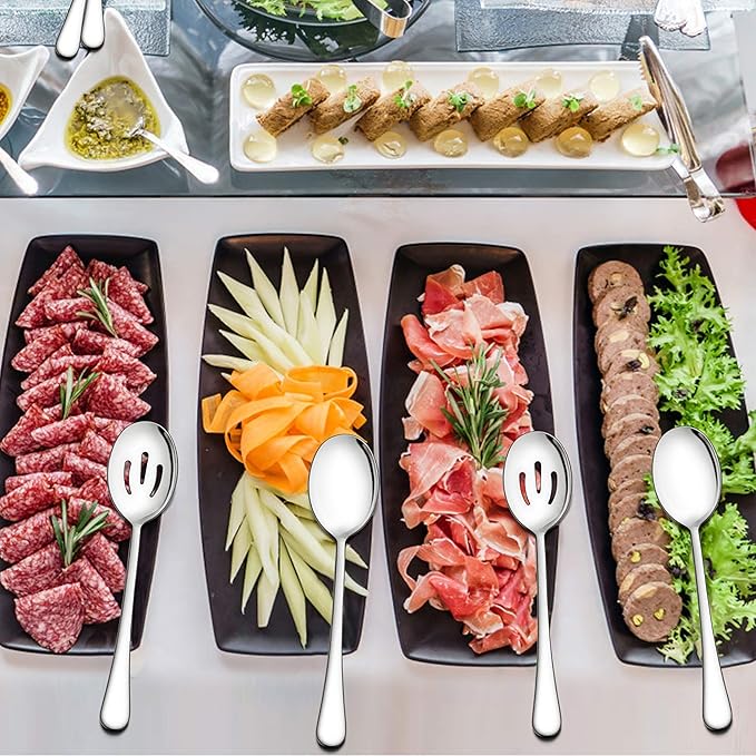 LIANYU 6 Pack Serving Spoons Set, Stainless Steel Large Slotted Spoons, Buffet Dinner Restaurant Serving Utensils, Catering Set for Party Banquet, 9.8 Inch