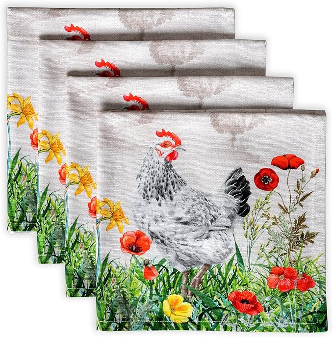 Maison d' Hermine Cloth Napkins Set of 4 100% Cotton Everyday Reusable Square Napkins Cloth Washable Dinner Party Wedding Restaurant Gifts for Mothers Day Spring/Summer (Basse Cour, 20" x 20")