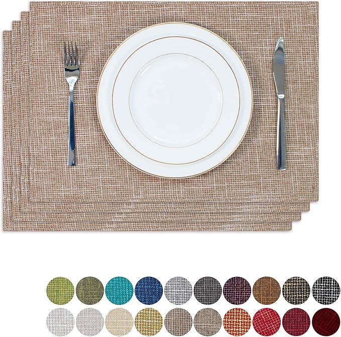 Kevin Textile Set of 4 Placemats Heat Resistant Dining Table Place Mats Kitchen Table Mats, 13"x19", Natural Linen