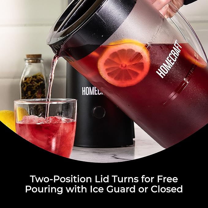Homecraft Electric Iced Tea Maker for Sweet Tea and Cold Brew Coffee, Double Insulated Pitcher, Black, Small