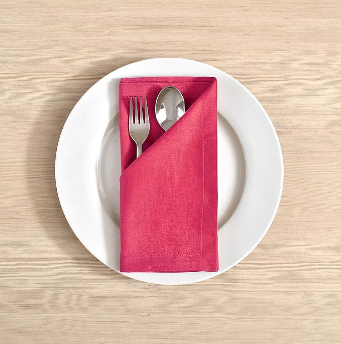 Fingercraft Dinner Cloth Napkins, Cotton Linen Blend Fabric 12 Pack, Premium Quality, Mitered Corners for Every Day Use Napkins are Pre Shrunk and Good Absorbency Easter Special Color Fuchsia