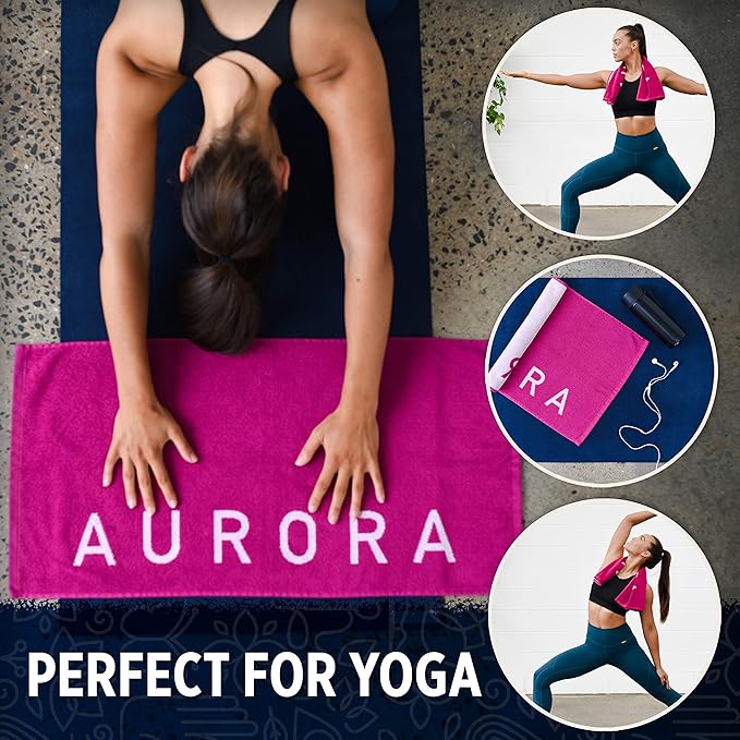 Fuchsia Hot Pink Gym and Yoga Towel for Women - 100% Silver Infused Organic Cotton Pilates Towel, 500 GSM, 31.5"x15.75" - Soft Absorbent Sweat Towels for Workouts Without the Smell