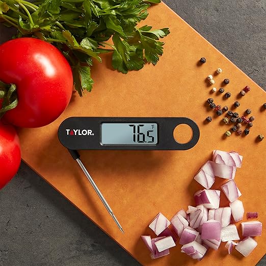 Taylor 1476 Instant Read Digital Meat Food Grill BBQ Cooking Kitchen Thermometer, Tailgating and Grilling Compact Folding Probe, Black