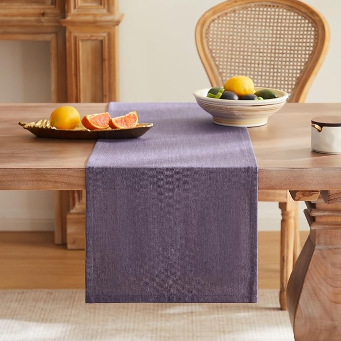 ZeeMart Rustic Cotton Linen Table Runner, 13x108 Inches Purple, Farmhouse Style Purple Table Runners 108 Inches Long, Washable Kitchen Dining Table Decoration for Home Party Decor